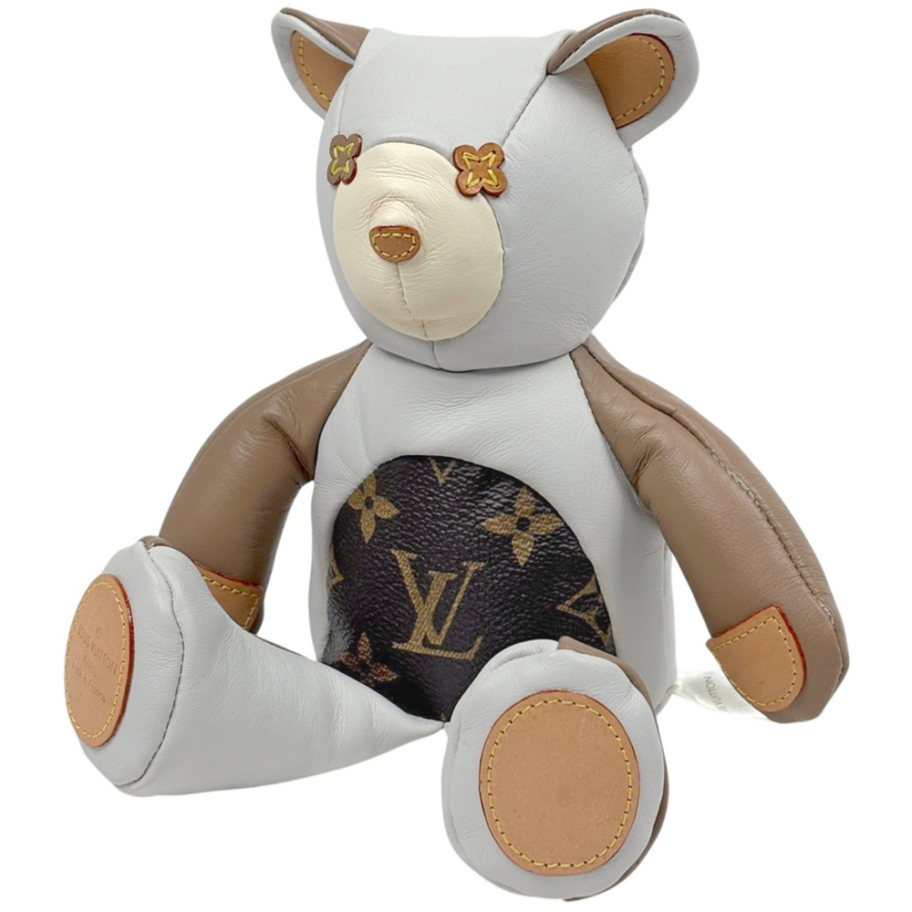 Louis Vuitton Doudou Monogram Teddy Bear Plush Toy, Leather, White Multicolor...